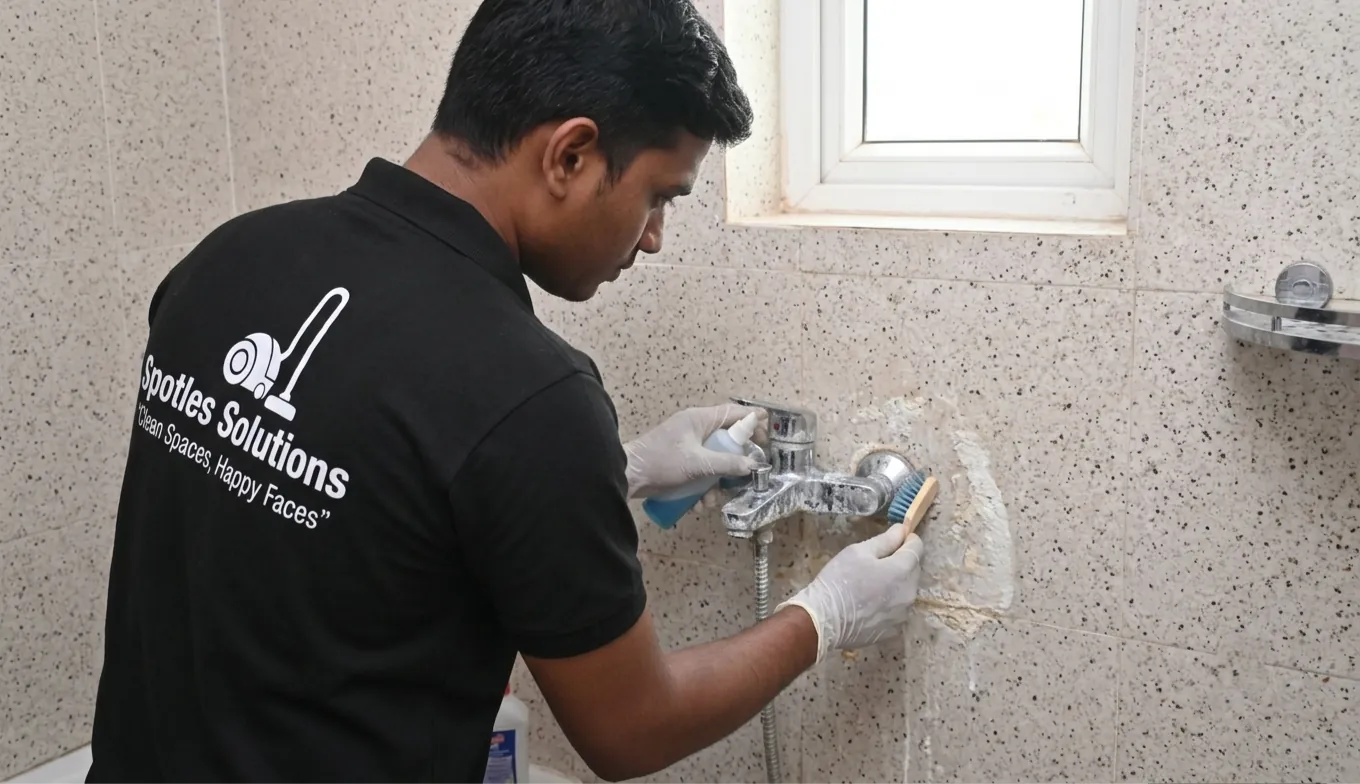 Bathroom Deep cleaning inspection for hard water stains
